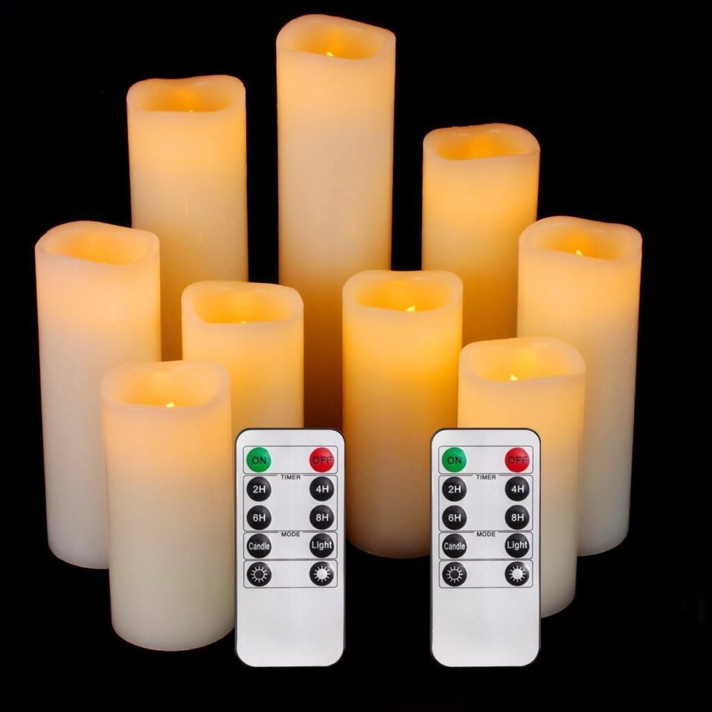 LED-Echtwachs-Stumpenkerzen (flammenlos, mit Fernbedienung)